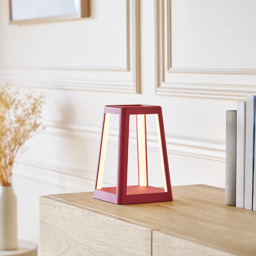 Table Lamps: Lexon Lantern Portable Lamp With Built-In Wireless Charger - Red