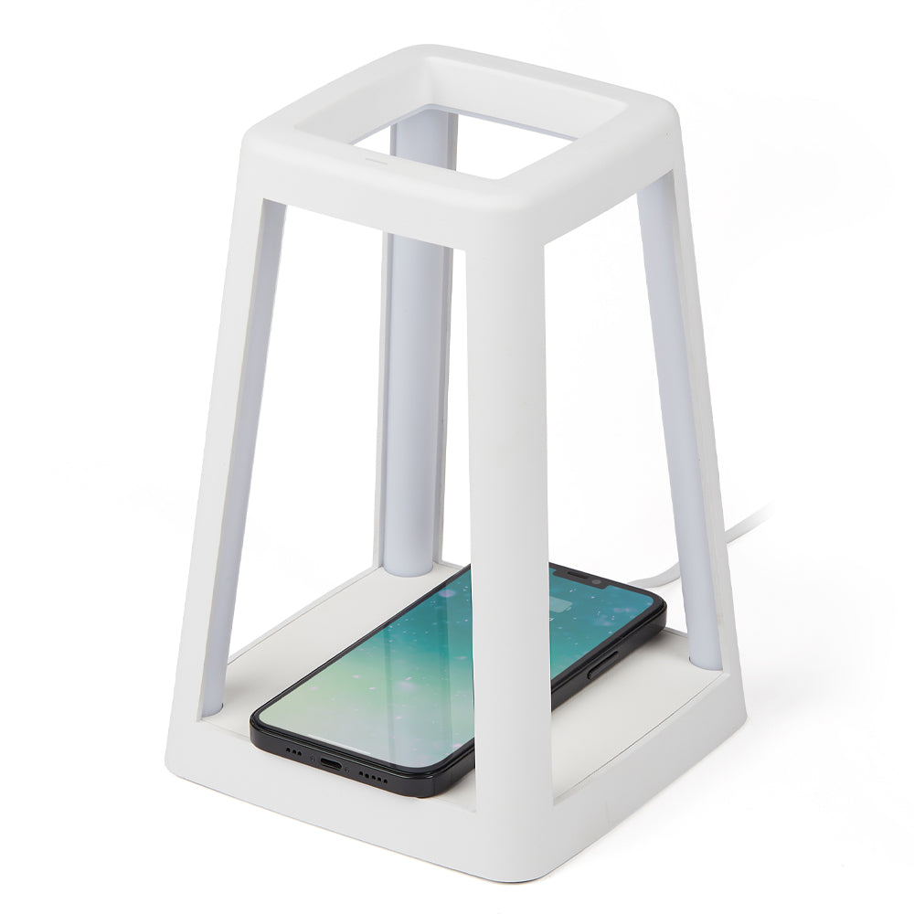 Table Lamps: Lexon Lantern Portable Lamp With Built-In Wireless Charger - White