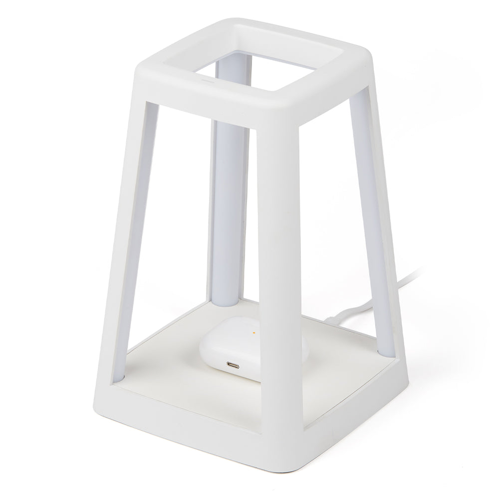 Table Lamps: Lexon Lantern Portable Lamp With Built-In Wireless Charger - White