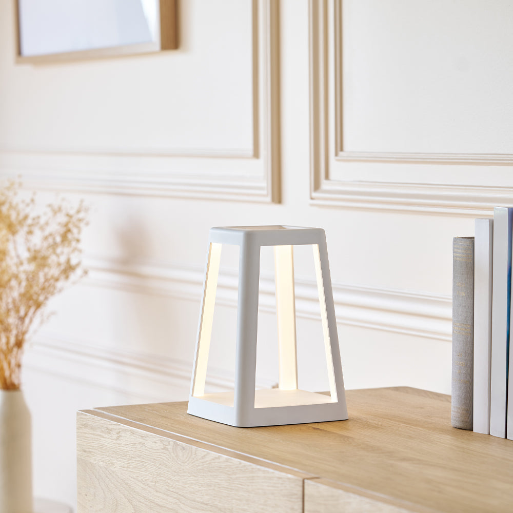 Table Lamps: Lexon Lantern Portable Lamp With Built-In Wireless Charger - White