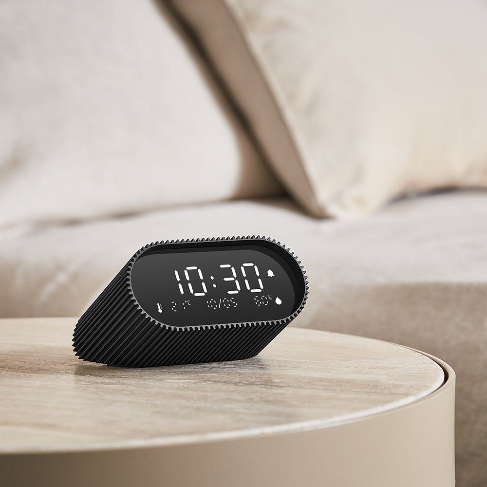 Clocks: Lexon Ray Clock Lcd Alarm Clock With Temperature / Humidity Display - Black
