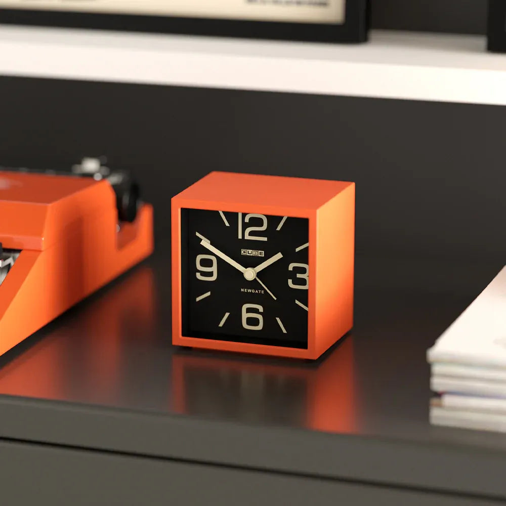 Newgate Cube Mantel Clock-Pumpkin Orange