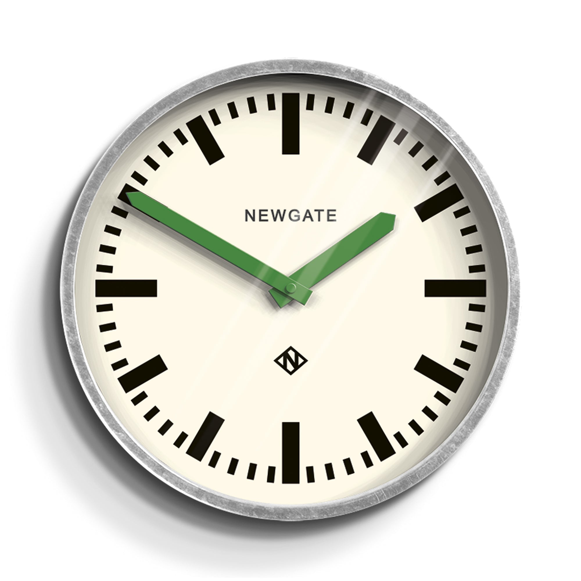 Clocks: Newgate Luggage Wall Clock Galvanised Green Hands