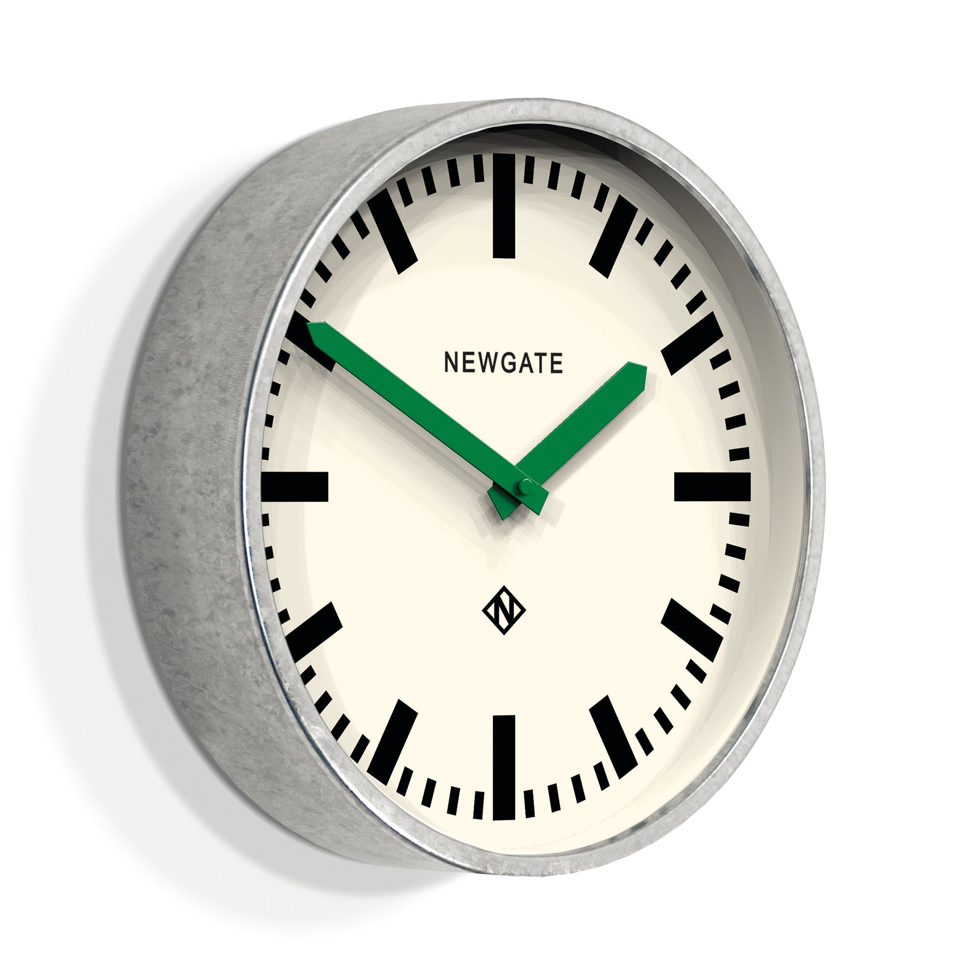Clocks: Newgate Luggage Wall Clock Galvanised Green Hands