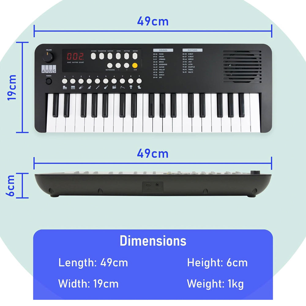 Audio Accessories: Axus Mini Keyboard 37 Key Keyboard - Black