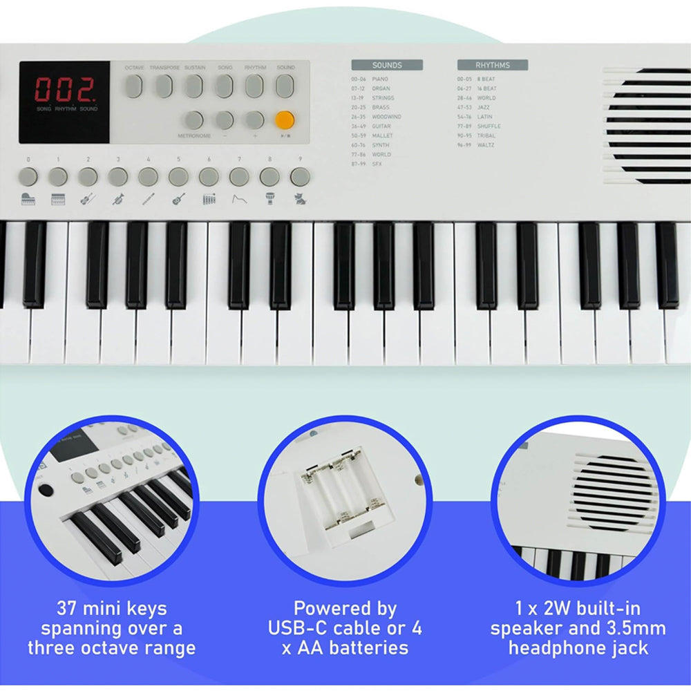 Audio Accessories: Axus Mini Keyboard 37 Key Keyboard - White