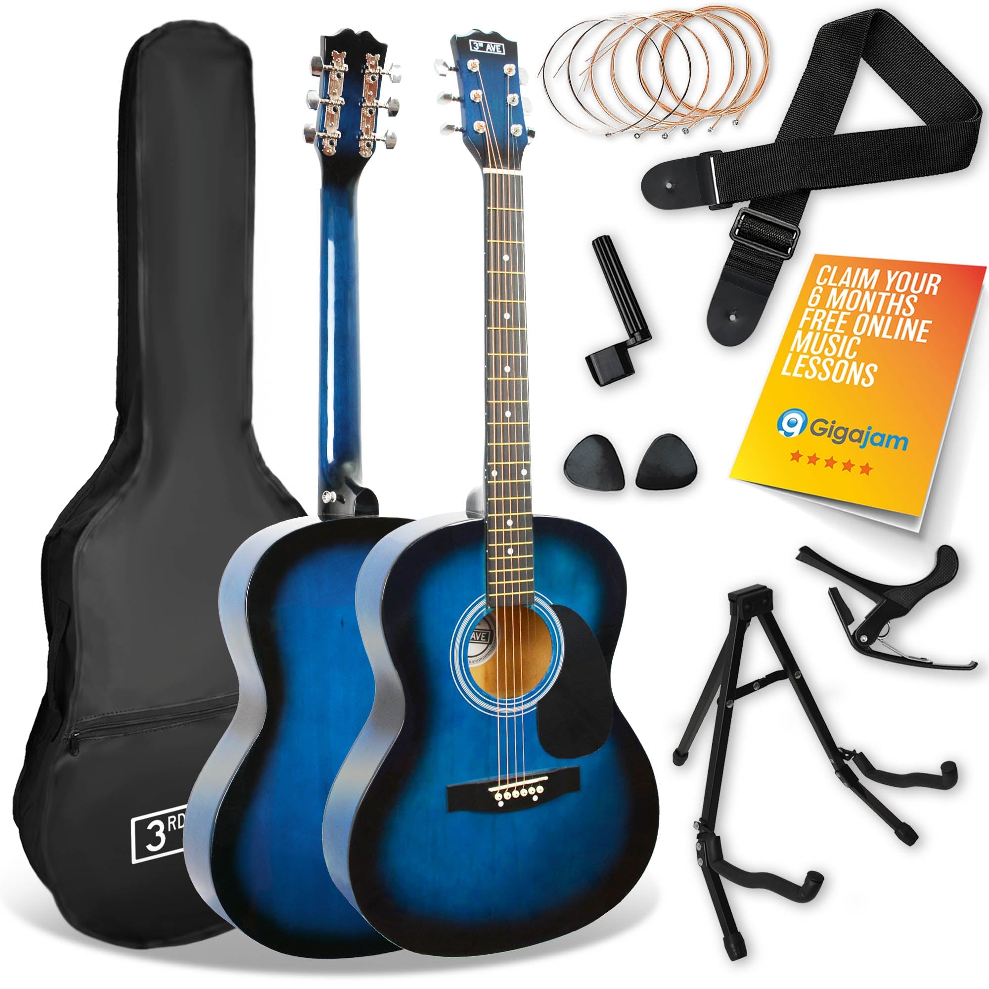 Audio Accessories: 3rd Avenue Acoustic Guitar Premium Pack - Blueburst