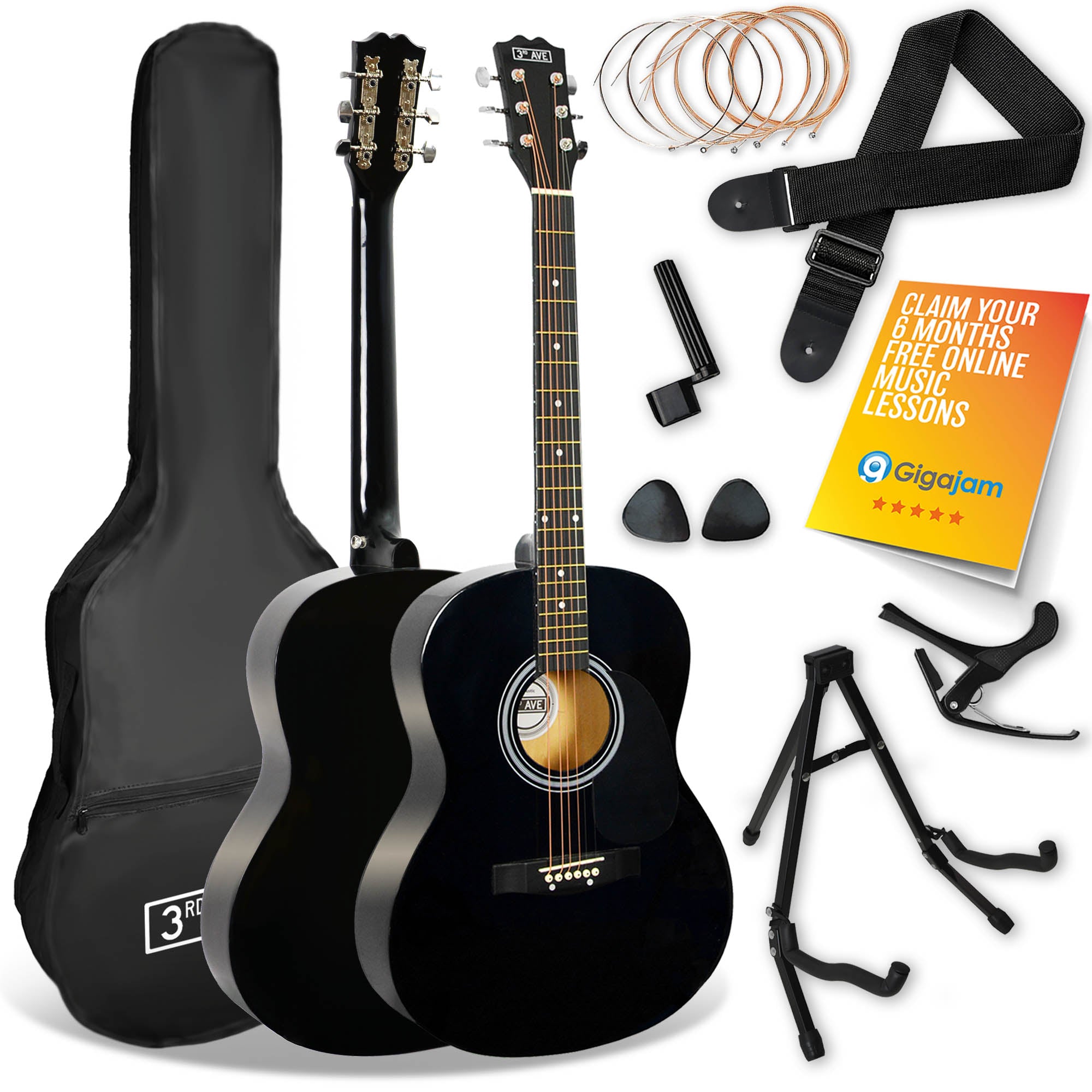 Audio Accessories: 3rd Avenue Acoustic Guitar Premium Pack - Black