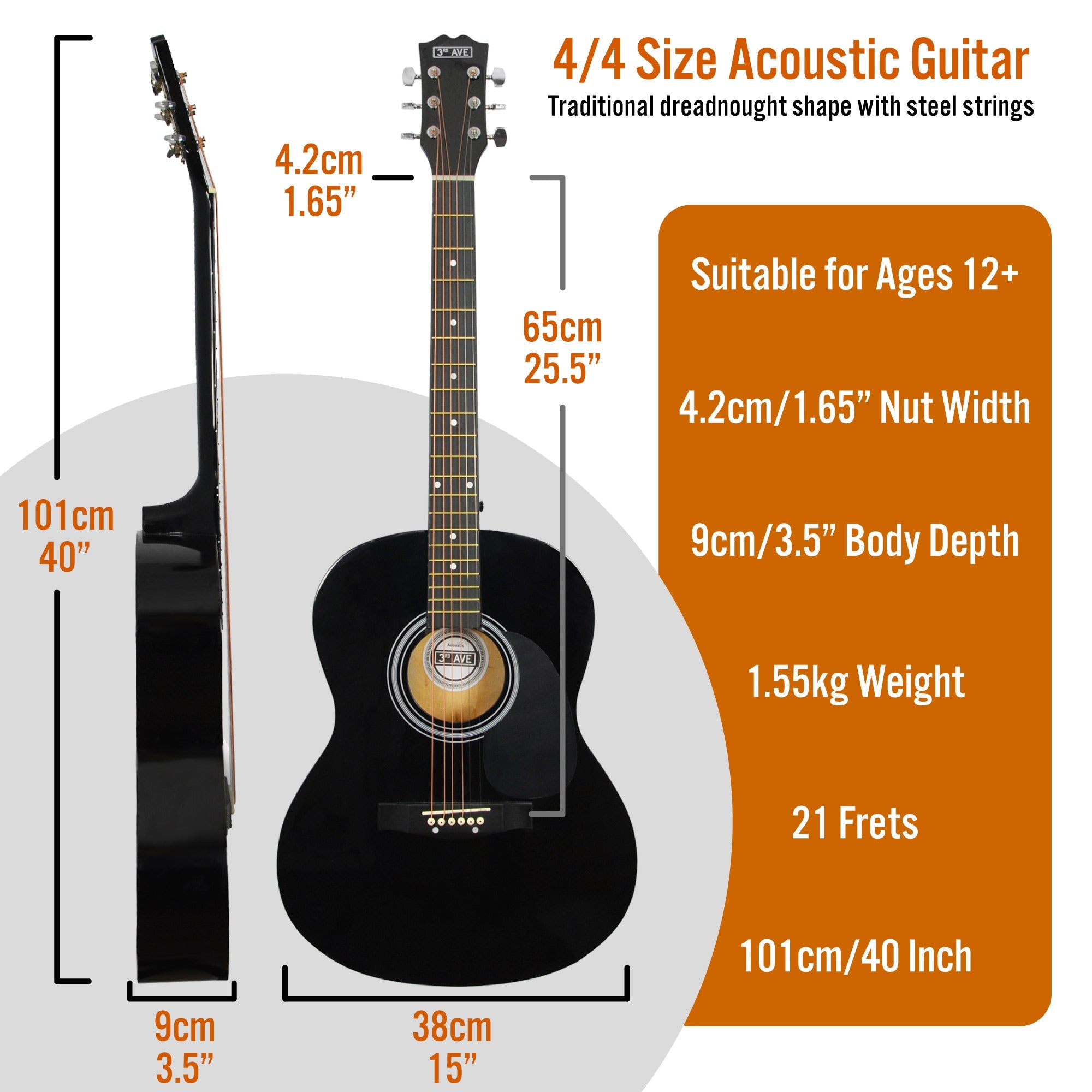Audio Accessories: 3rd Avenue Acoustic Guitar Premium Pack - Black