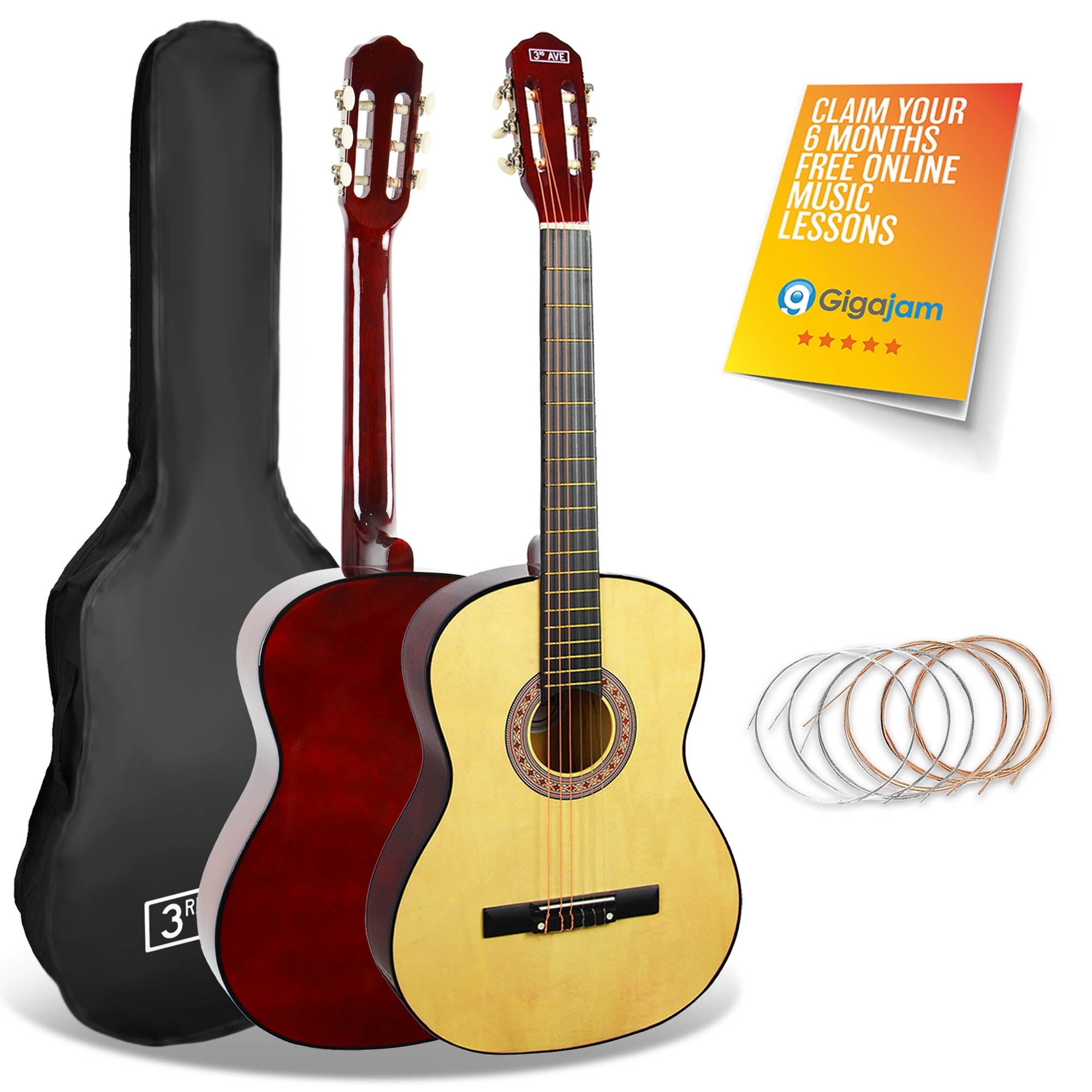 Audio Accessories: 3rd Avenue Full Size Classical Guitar Pack - Natural