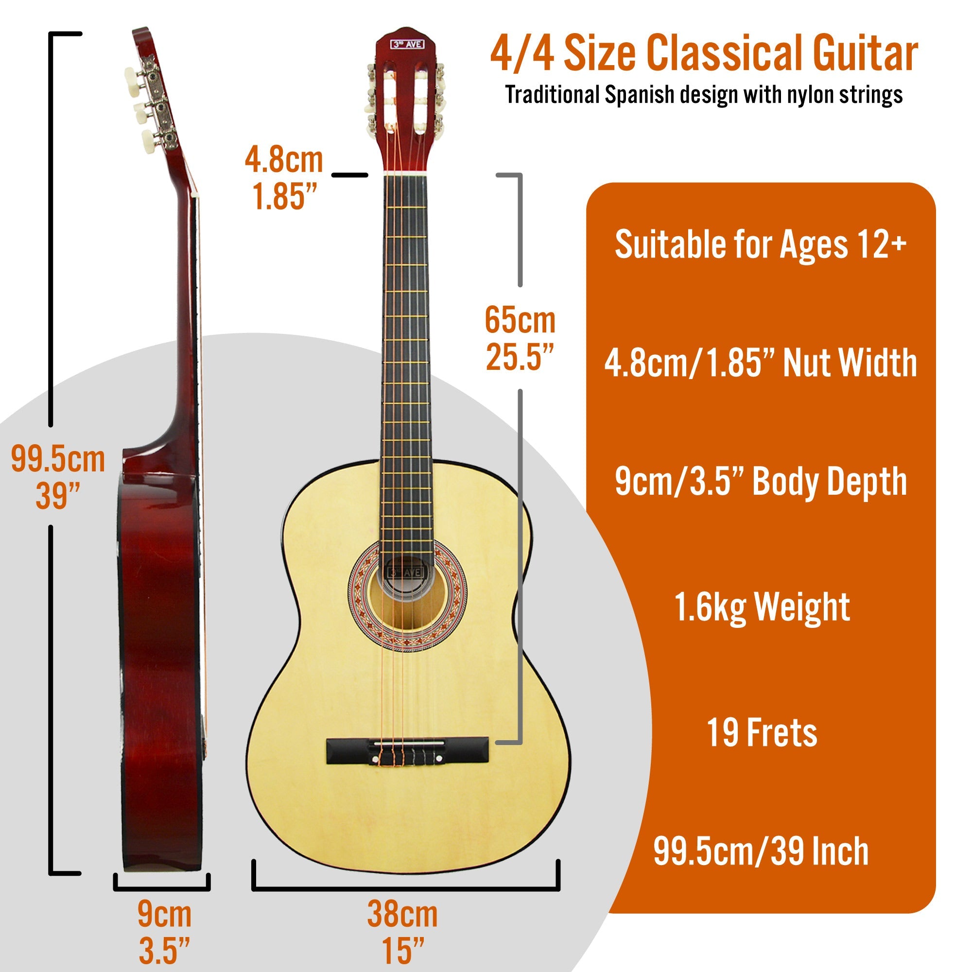 Audio Accessories: 3rd Avenue Full Size Classical Guitar Pack - Natural