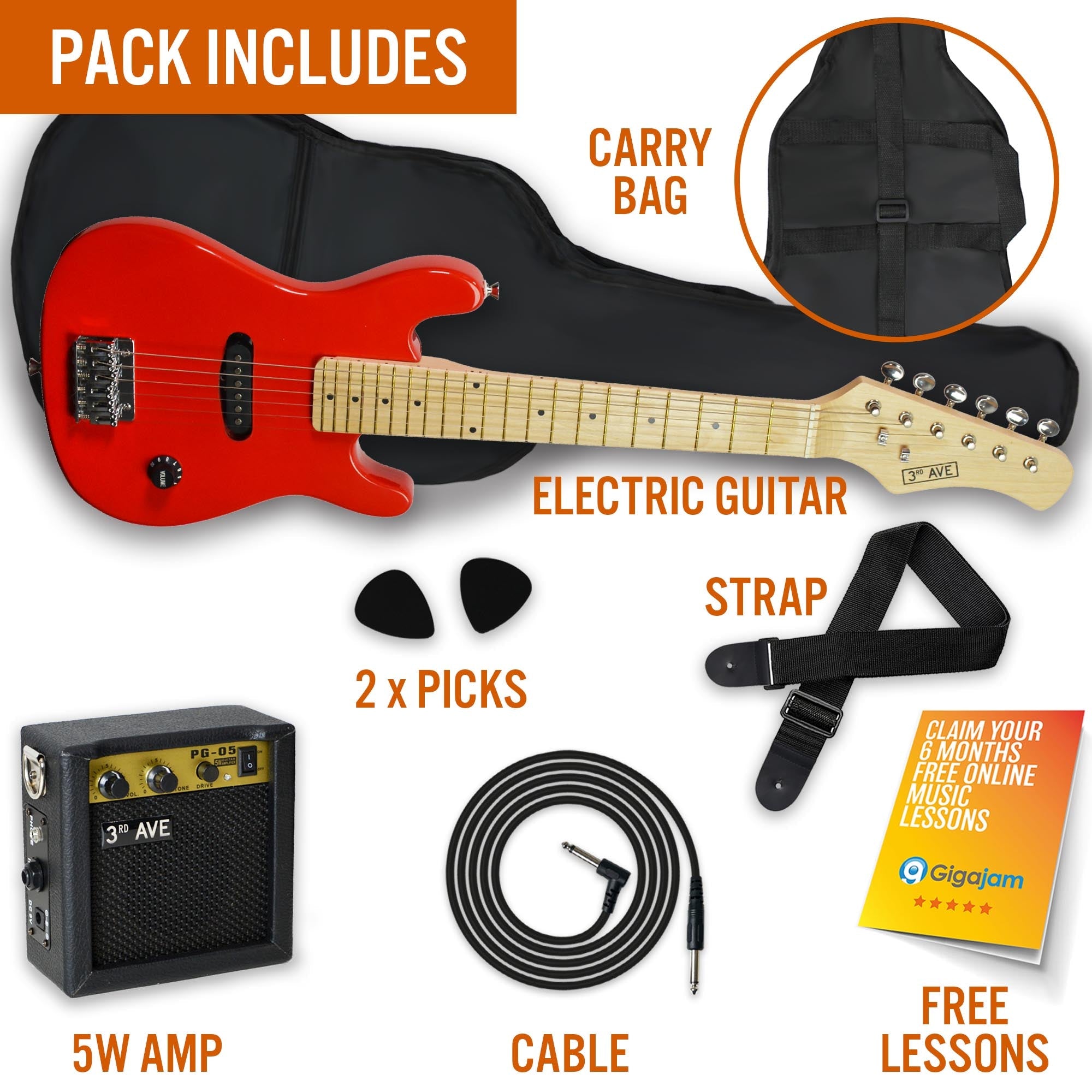 Audio Accessories: 3rd Avenue Junior Electric Guitar Pack - Red