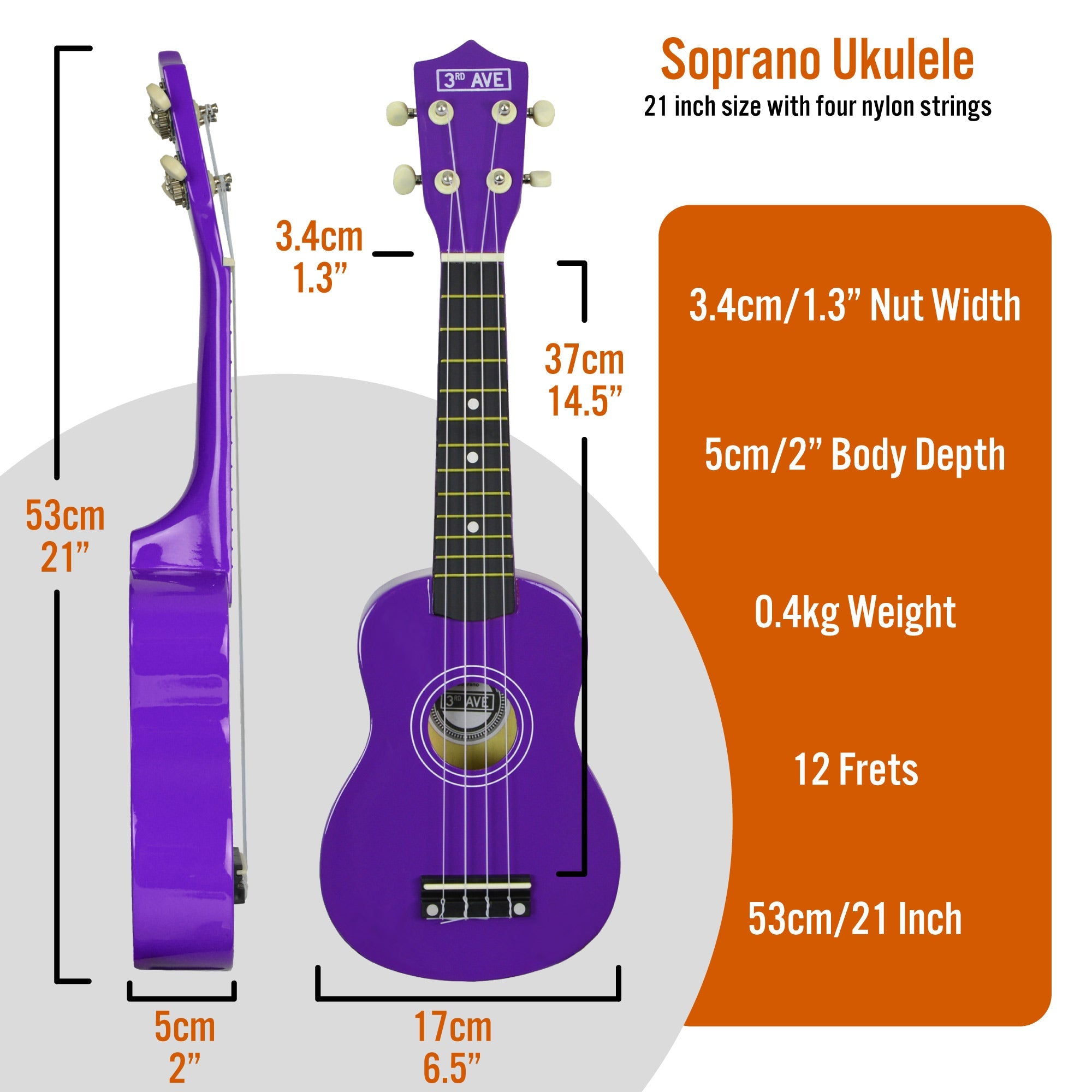Audio Accessories: 3rd Avenue Soprano Ukulele - Purple