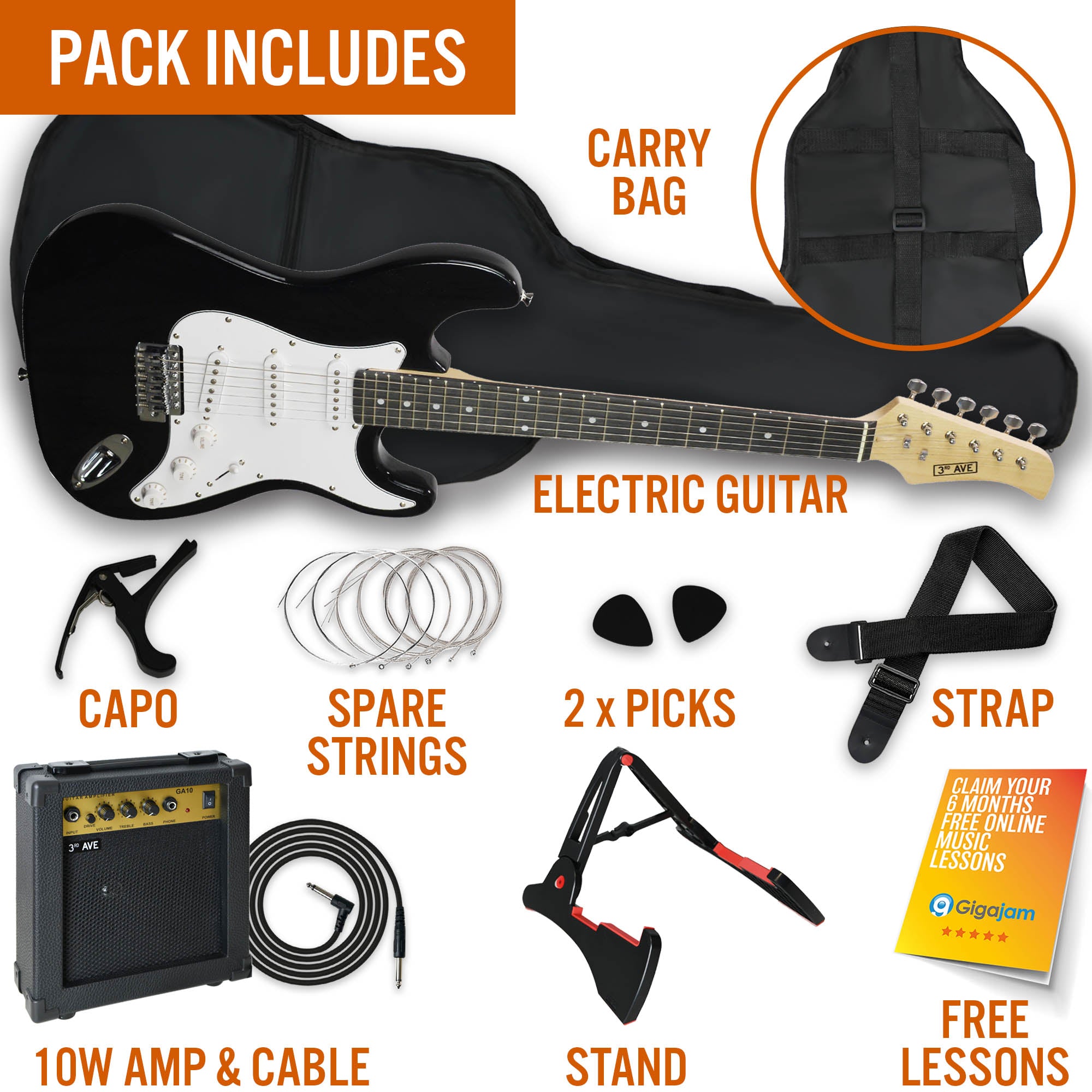 Audio Accessories: 3rd Avenue Electric Guitar Pack - Black