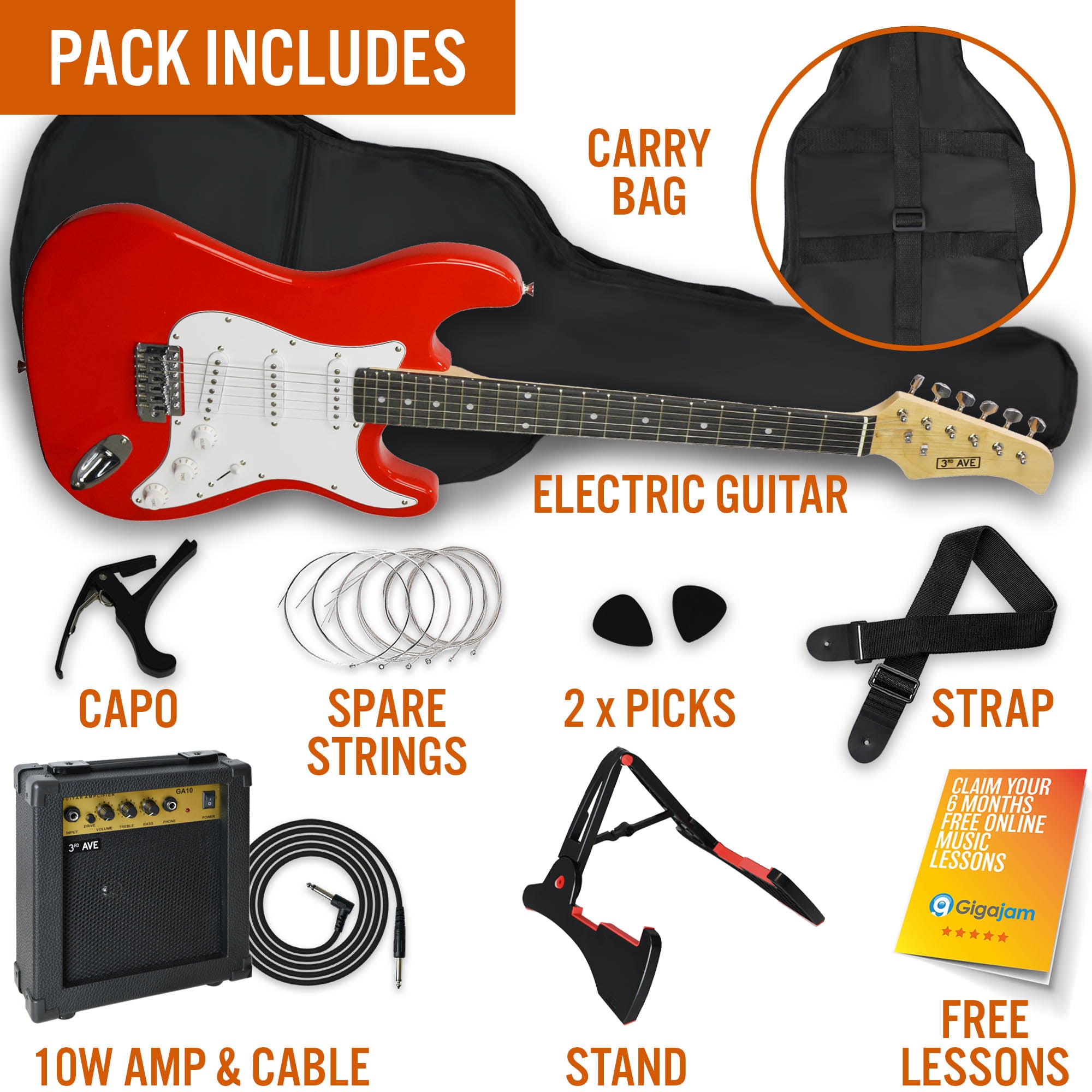 Audio Accessories: 3rd Avenue Electric Guitar Pack - Red