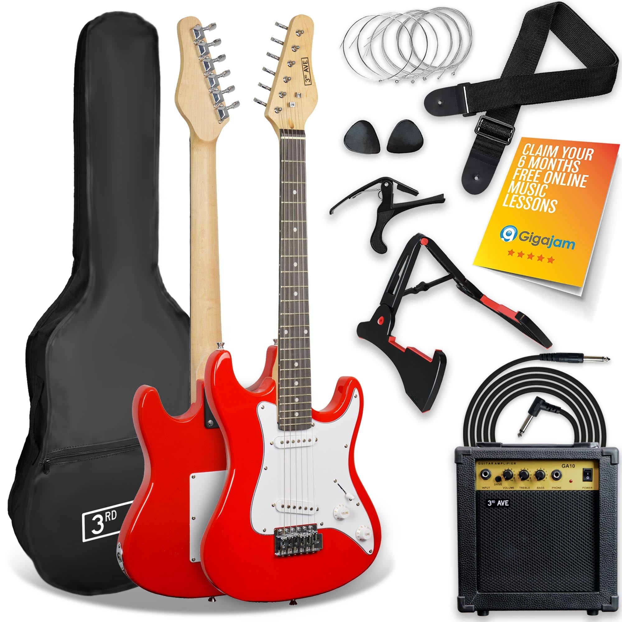 Audio Accessories: 3rd Avenue 3/4 Size Electric Guitar - Red