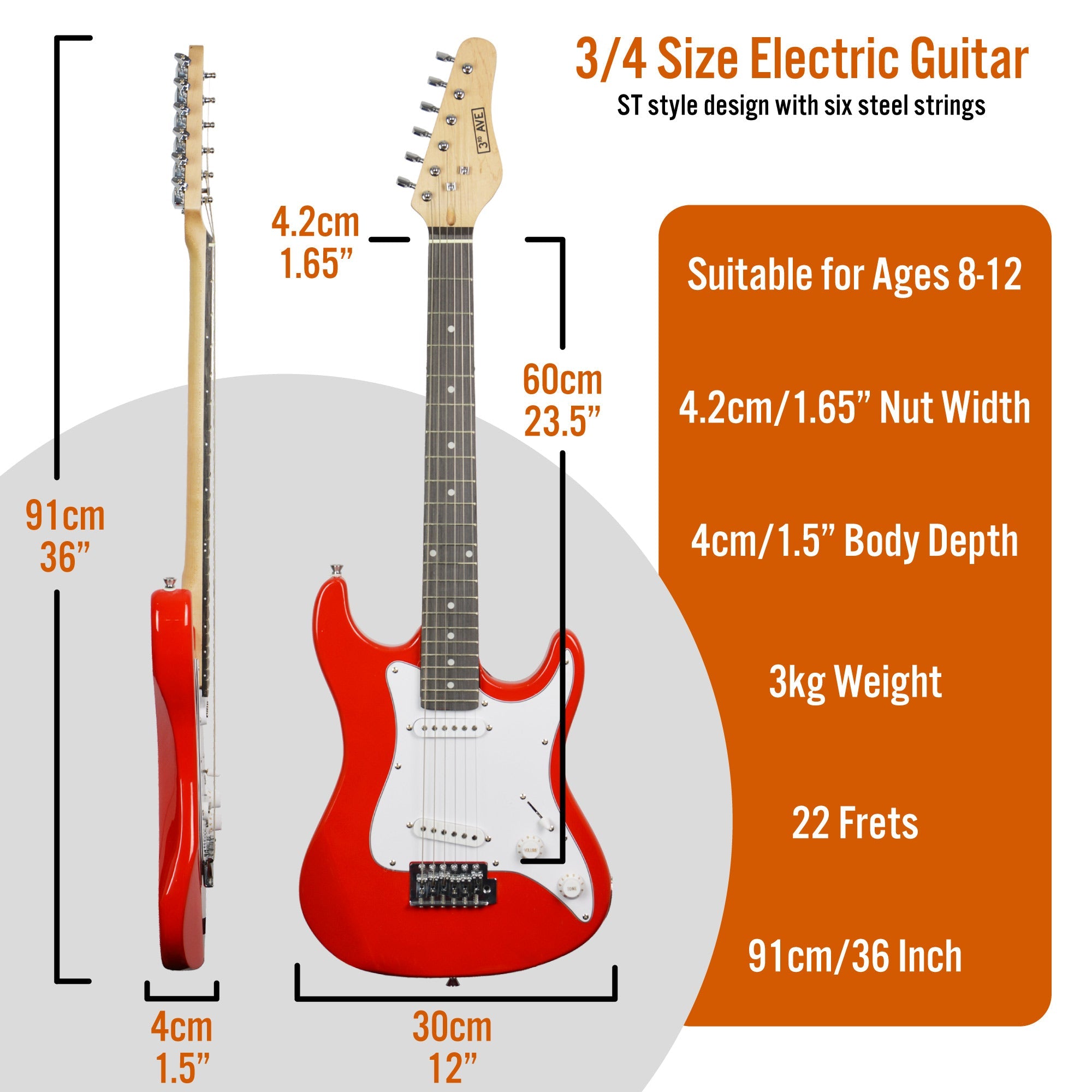 Audio Accessories: 3rd Avenue 3/4 Size Electric Guitar - Red