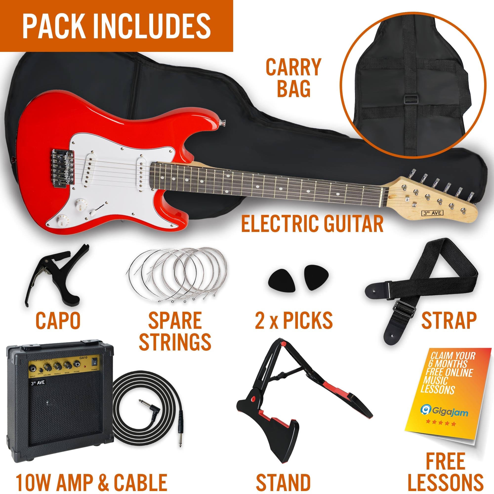 Audio Accessories: 3rd Avenue 3/4 Size Electric Guitar - Red
