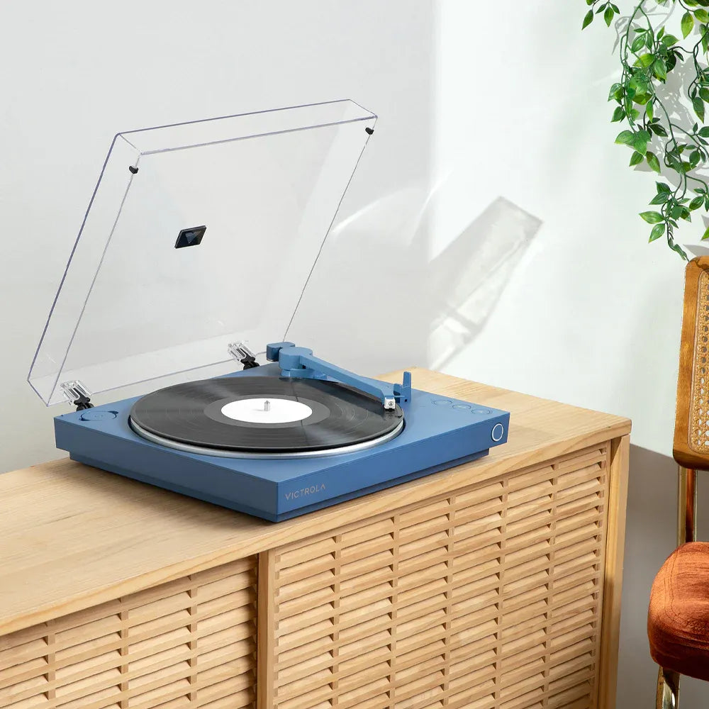 Victrola Automatic Turntable + Victrola Tempo Bookshelf Speakers Bundle - Blue
