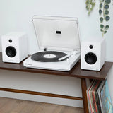 Victrola Automatic Turntable + Victrola Tempo Bookshelf Speakers Bundle - White