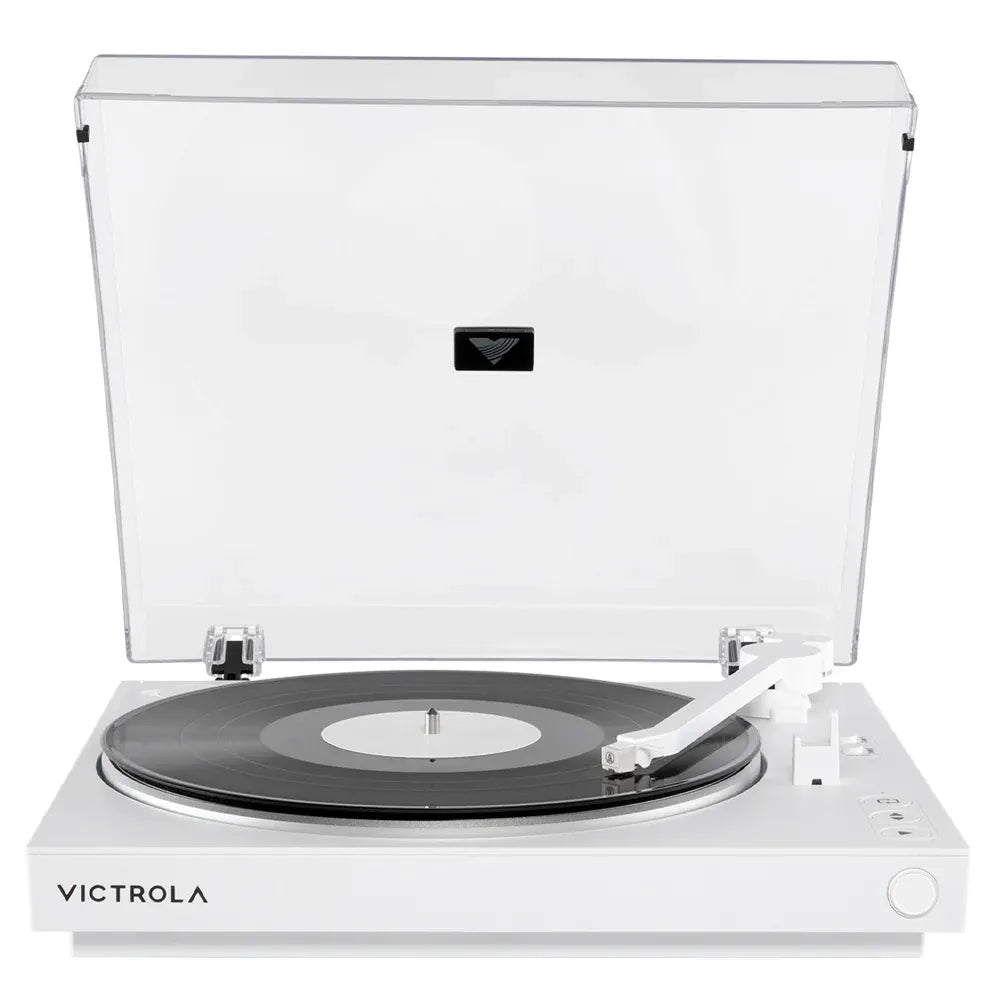 Victrola Automatic Turntable + Victrola Tempo Bookshelf Speakers Bundle - White