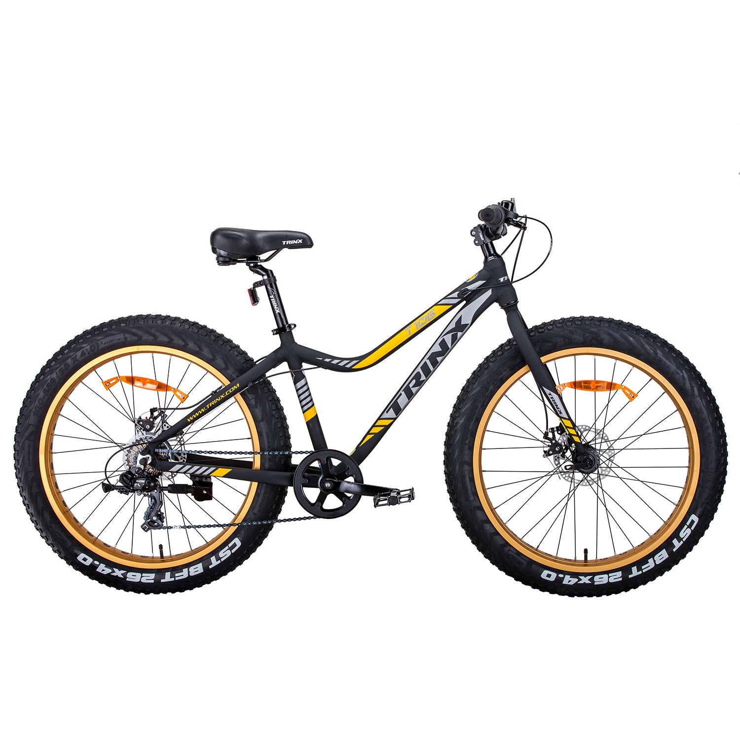 Exercise Bikes: Trinx Tiger T106 Fat Bike Shimano 7 Speed Bicycle Orange