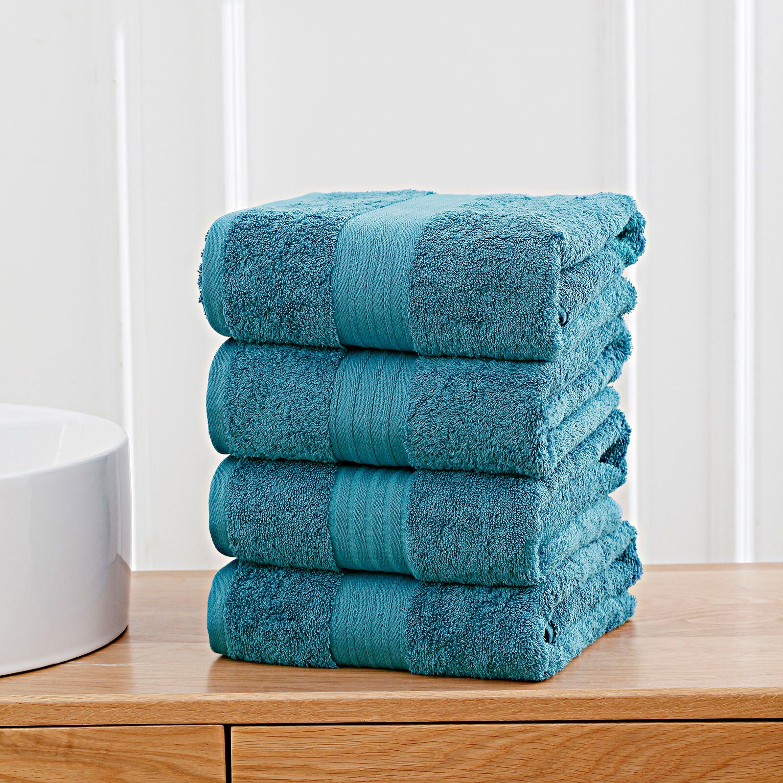 Bath Towels & Robes: Linenland 4 Piece Cotton Bath Towels Set - Blue