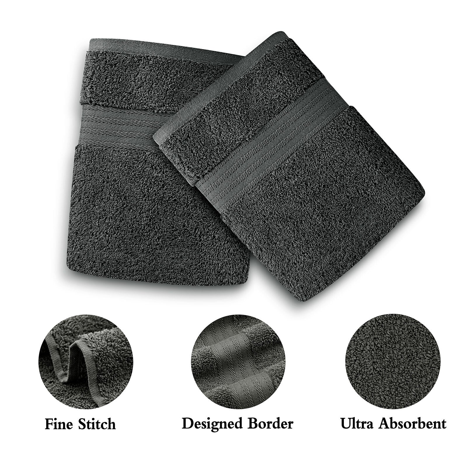 Bath Towels & Robes: Linenland 4 Piece Cotton Bath Towels Set - Charcoal