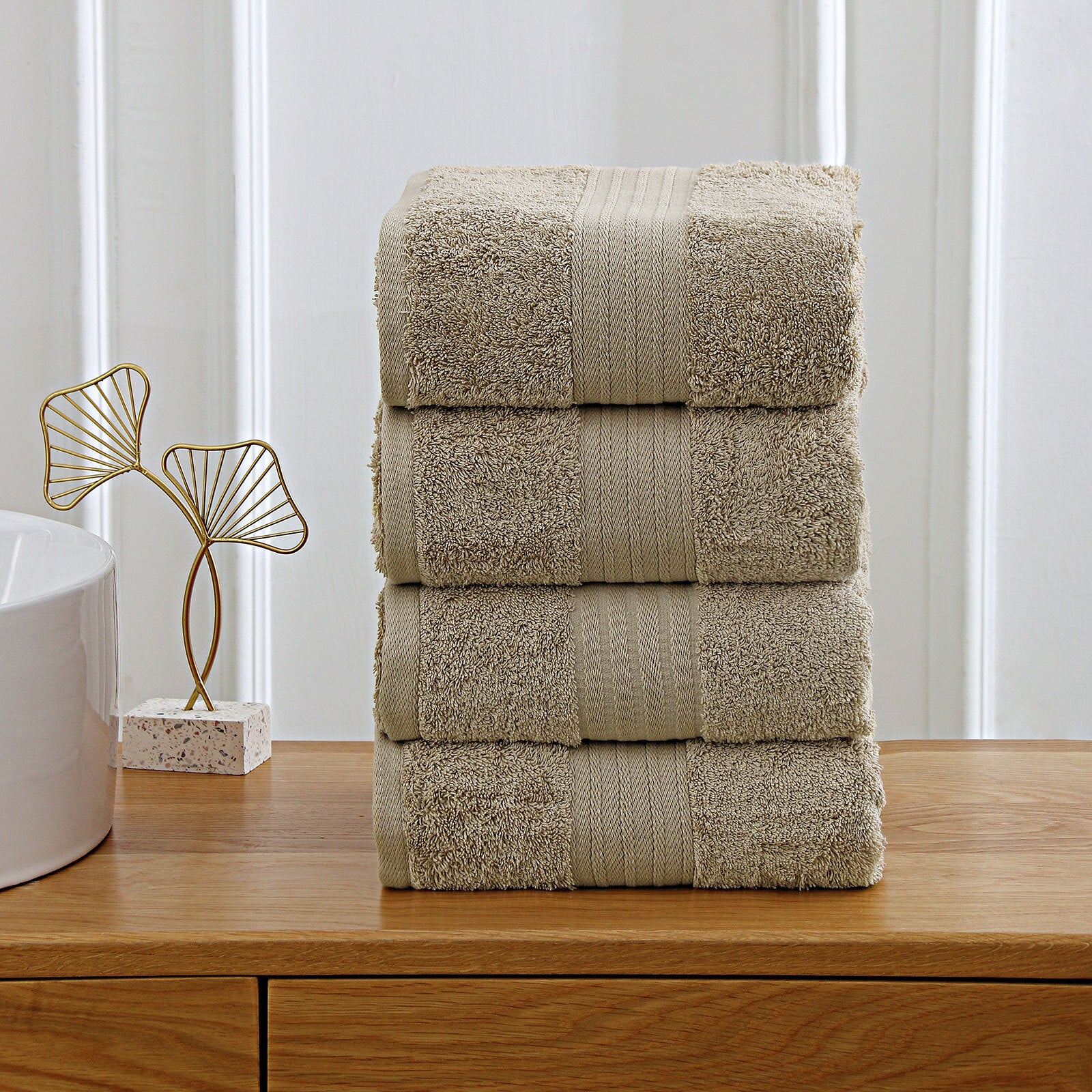 Bath Towels & Robes: Linenland 4 Piece Cotton Bath Towels Set - Sandstone