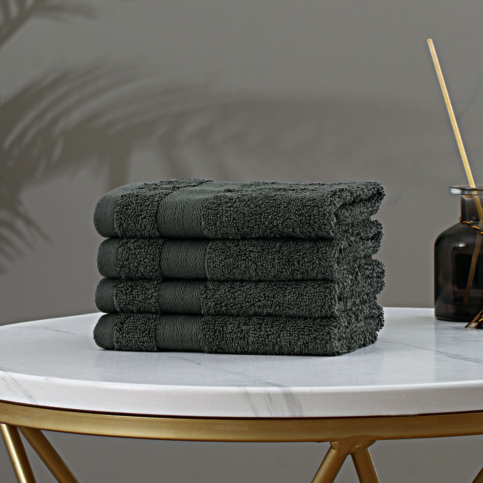 Table Linen & Kitchen Towels: Linenland Bath Towel Set - 4 Piece Cotton Washcloths - Charcoal