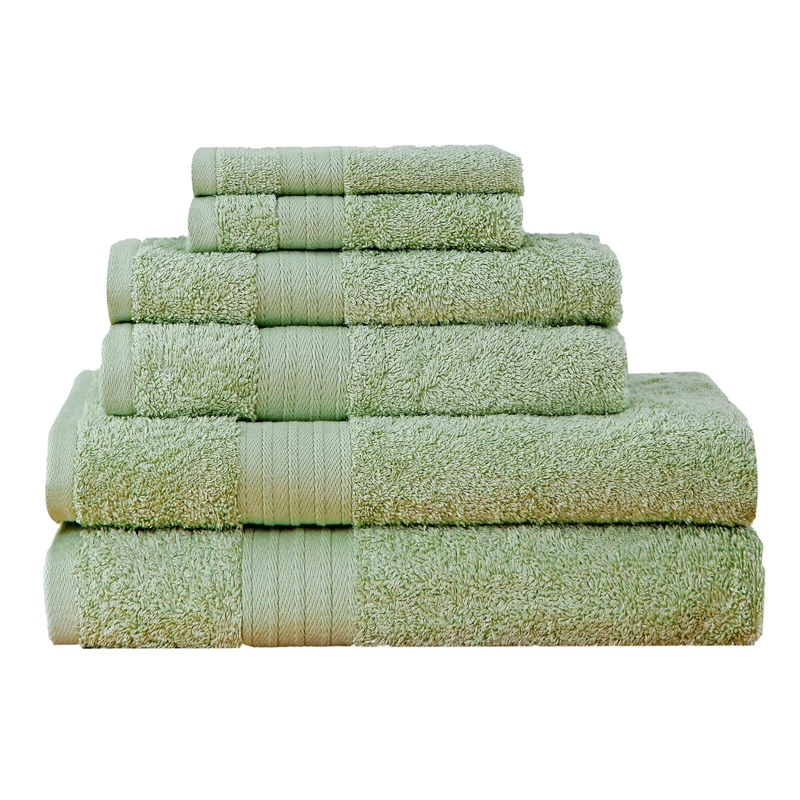 Bath Towels & Robes: Luxury 6 Piece Soft and Absorbent Cotton Bath Towel Set - Sage Green