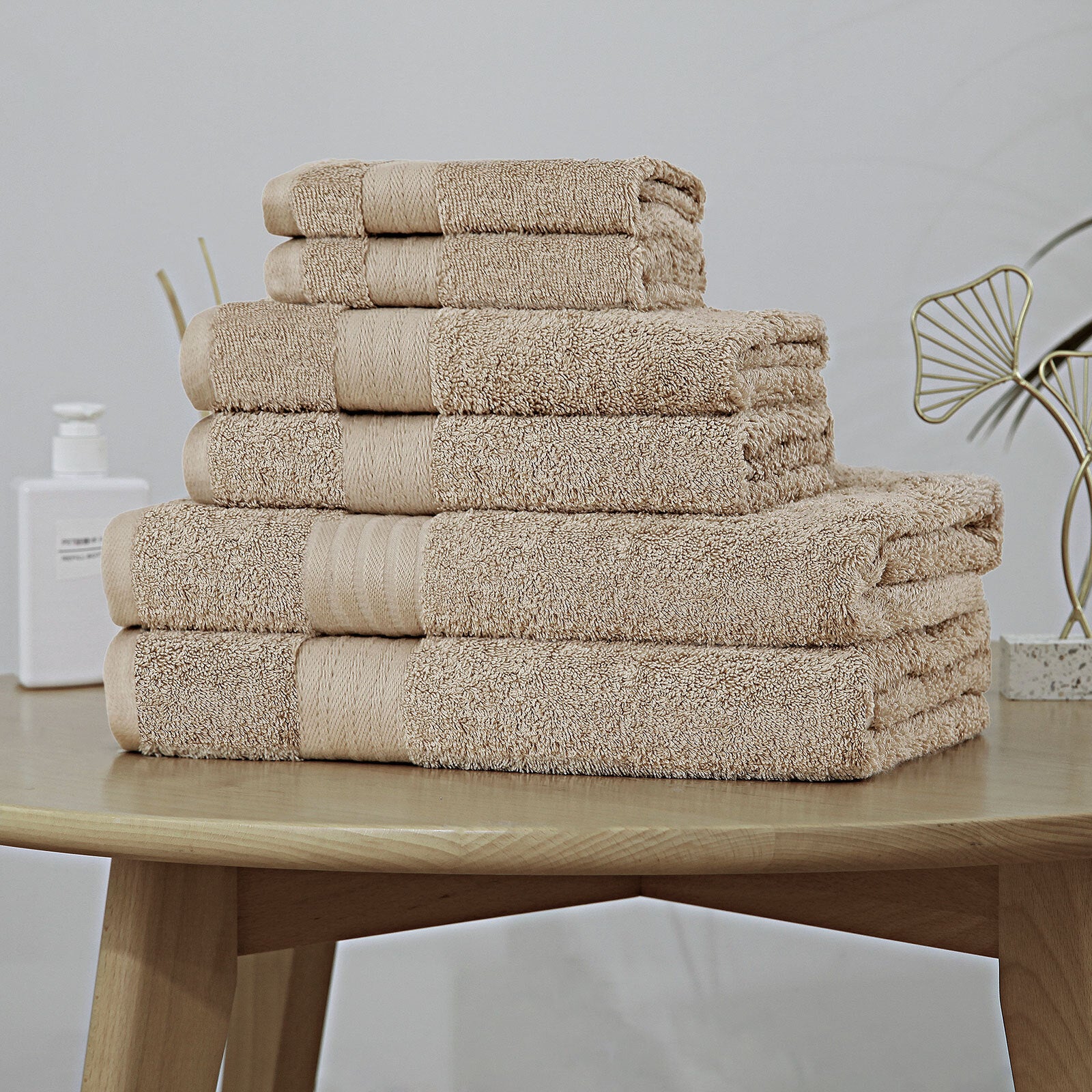 Bath Towels & Robes: Luxury 6 Piece Soft and Absorbent Cotton Bath Towel Set - Sandstone