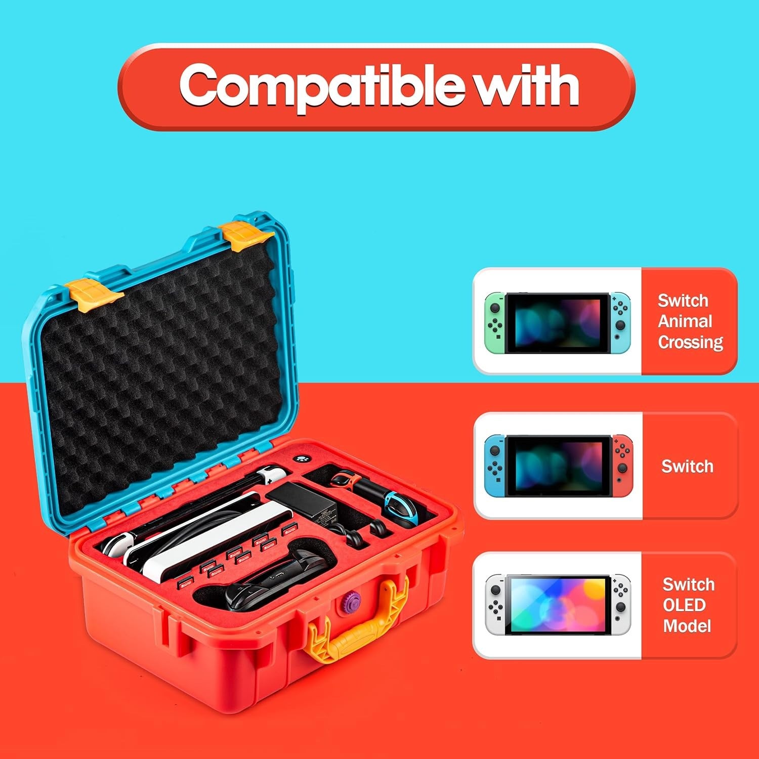 Cases & Skins: DEVASO Carrying Case for Nintendo Switch OLED Case, Professional Safe Hard-Red & Blue