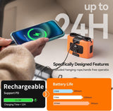 Portable Fans: 20000mAh Outdoor Portable Waist Fan Hanging Neck Fan Strong Wind with Power Bank LED Lighting for Sports Courier Outdoor Working (Orange)