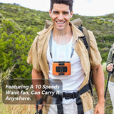 Portable Fans: 20000mAh Outdoor Portable Waist Fan Hanging Neck Fan Strong Wind with Power Bank LED Lighting for Sports Courier Outdoor Working (Orange)