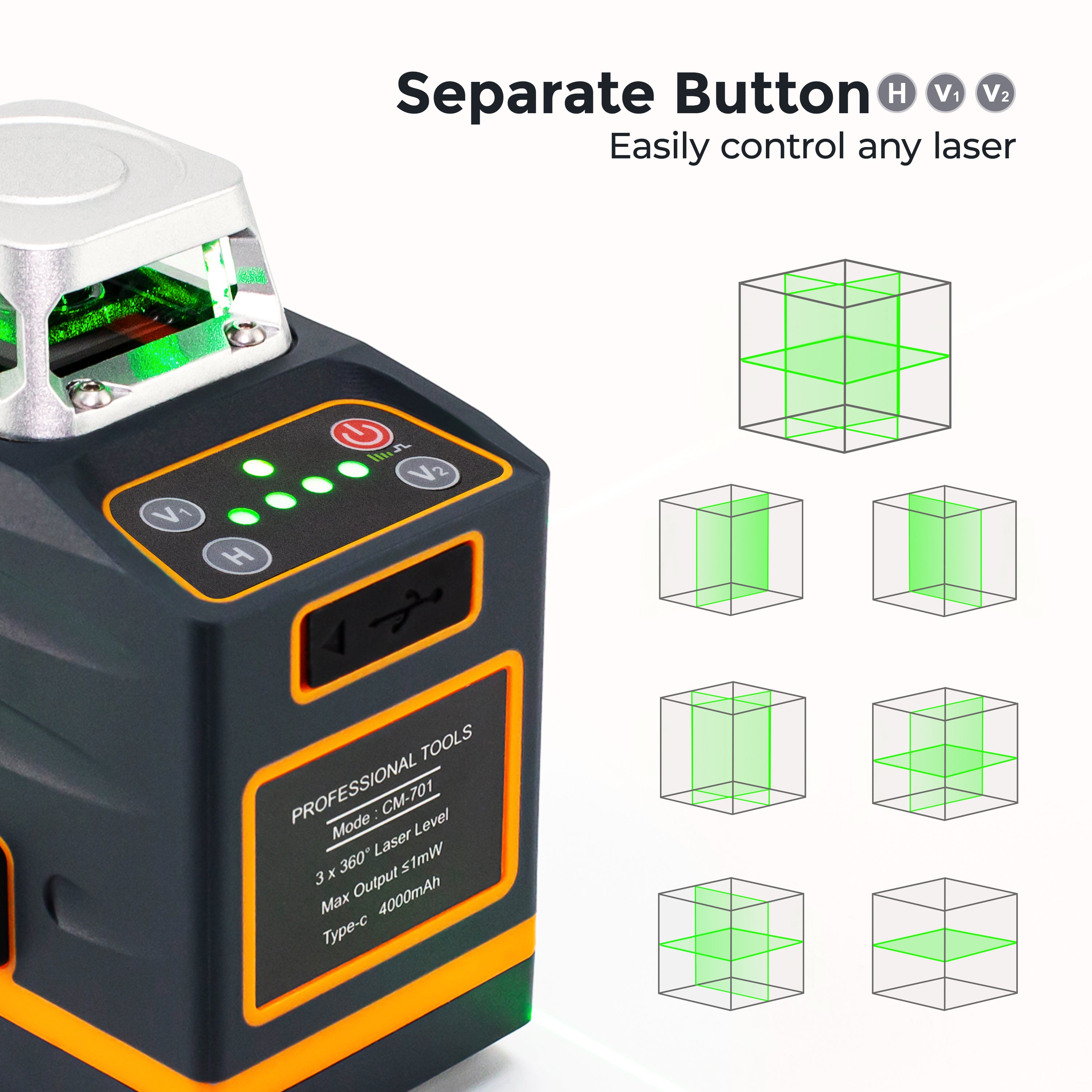 Gardening Tools: CIGMAN Laser Level Self Leveling 3x360° 3D Green Cross Line for Construction and Picture Hanging, Rechargeable battery, Remote Controller, Magnetic Rotating Stand Included