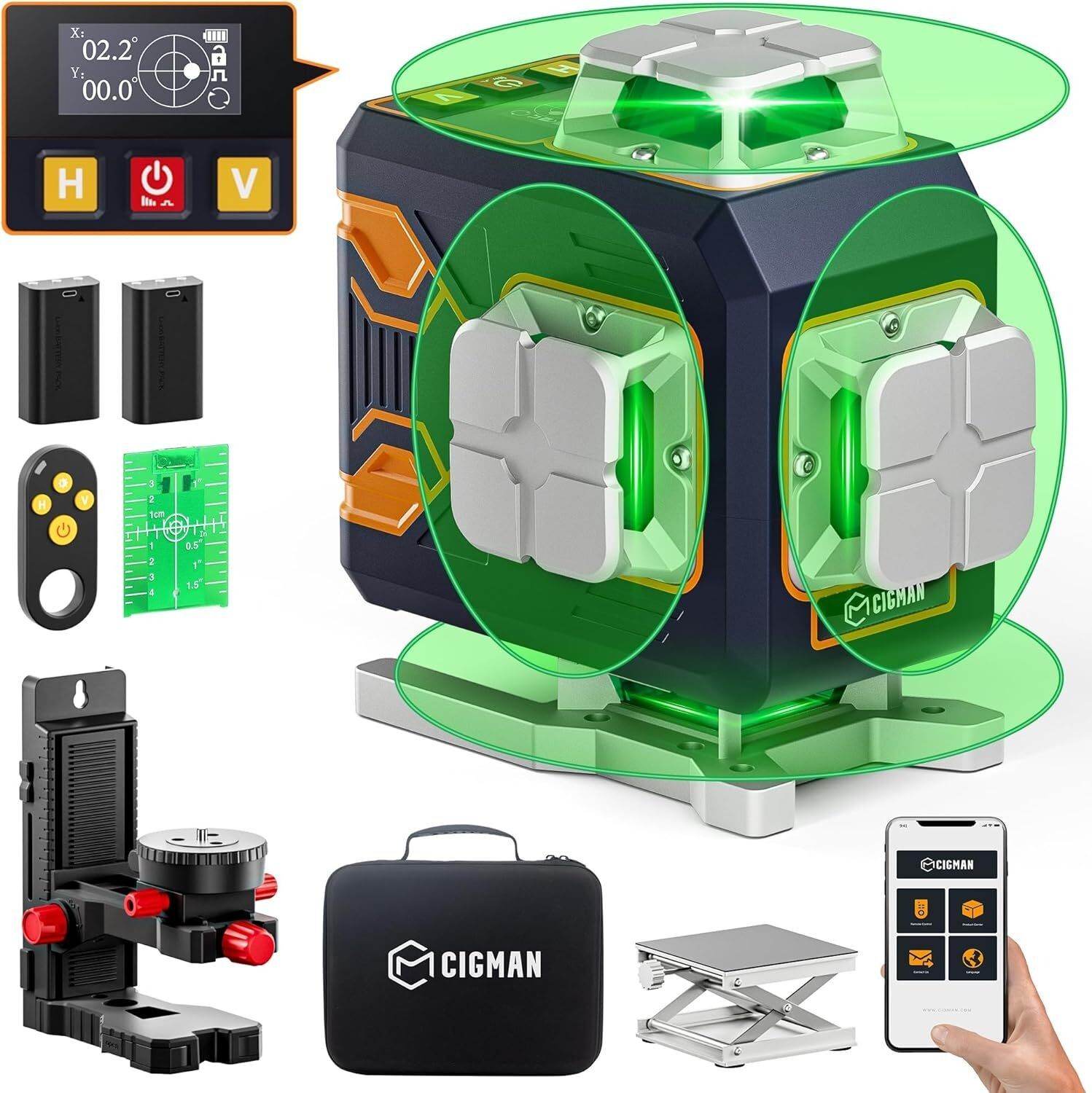 CIGMAN 4x360Â° 16 Lines Laser Level with Remote&APP Control, Self Leveling CM-S02