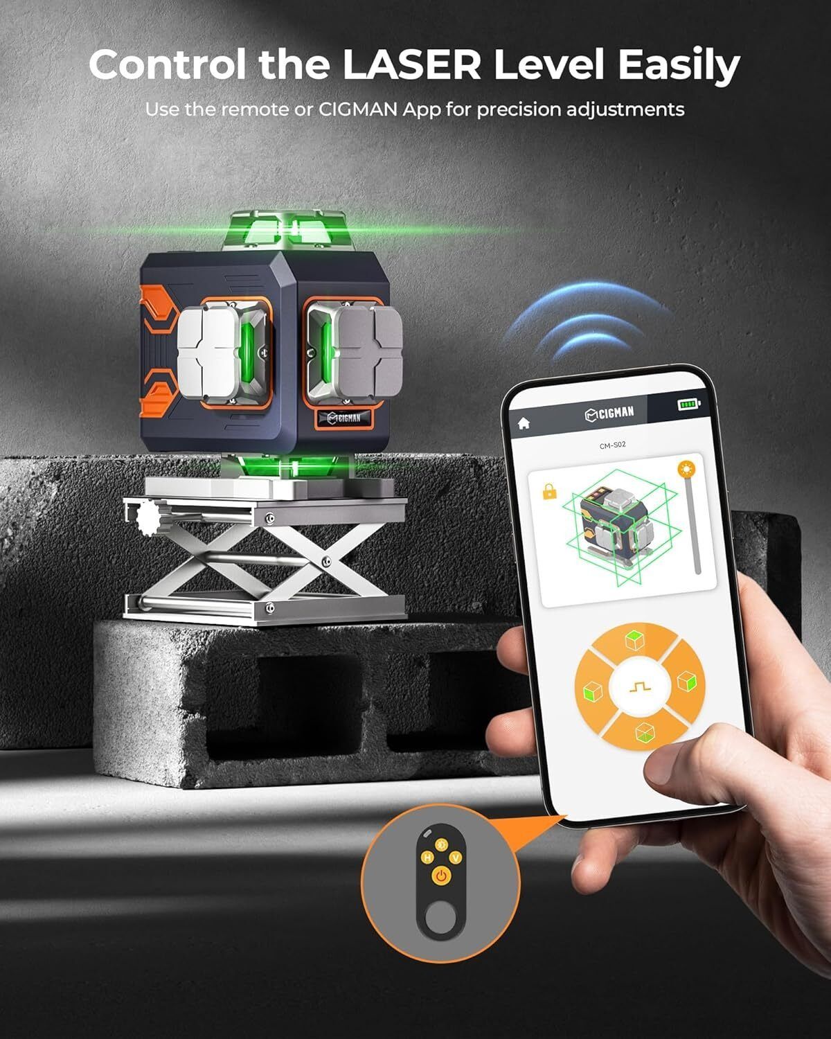 CIGMAN 4x360Â° 16 Lines Laser Level with Remote&APP Control, Self Leveling CM-S02