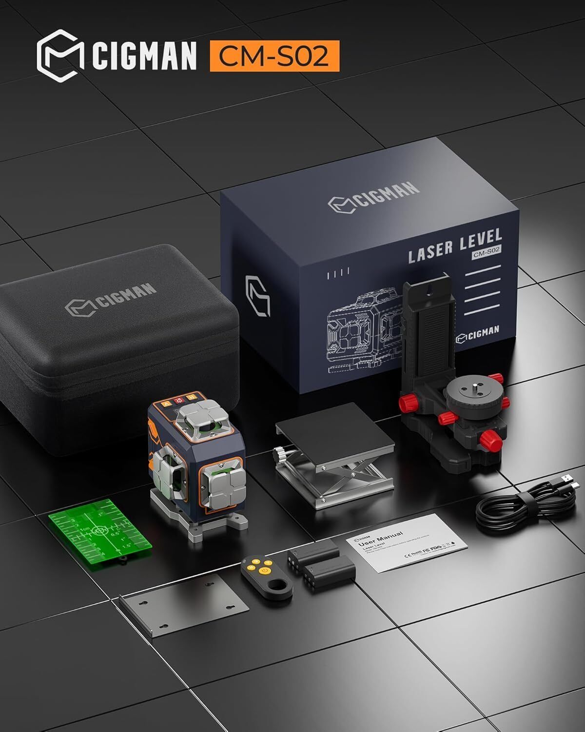 CIGMAN 4x360Â° 16 Lines Laser Level with Remote&APP Control, Self Leveling CM-S02
