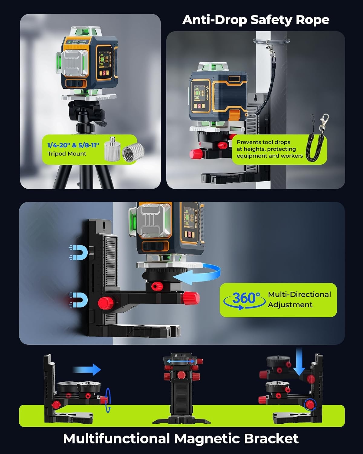 CIGMAN 16 Lines Green Laser Level 4×360° Self Leveling, Side LCD, CMS04