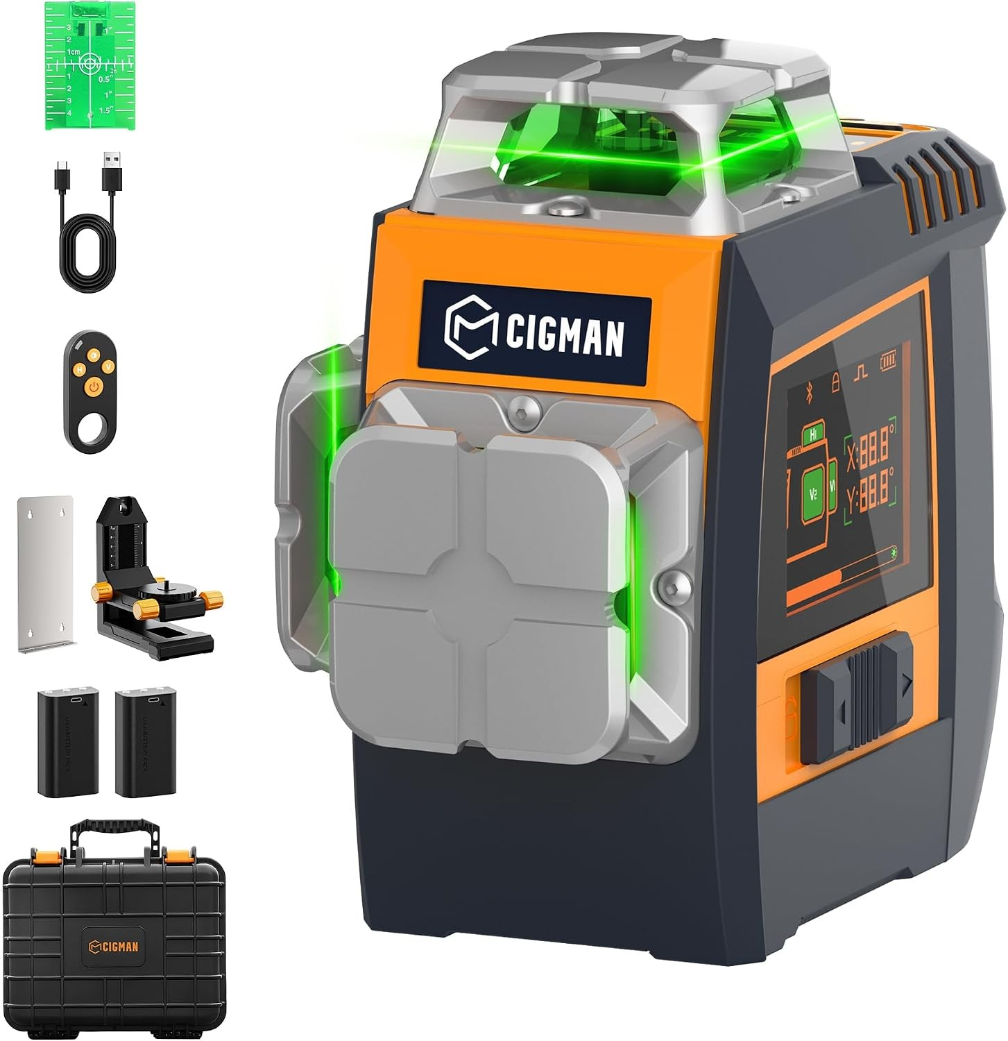CIGMAN Gesture Control Laser Level with Side Screen Display, 3×360° Green CMS05