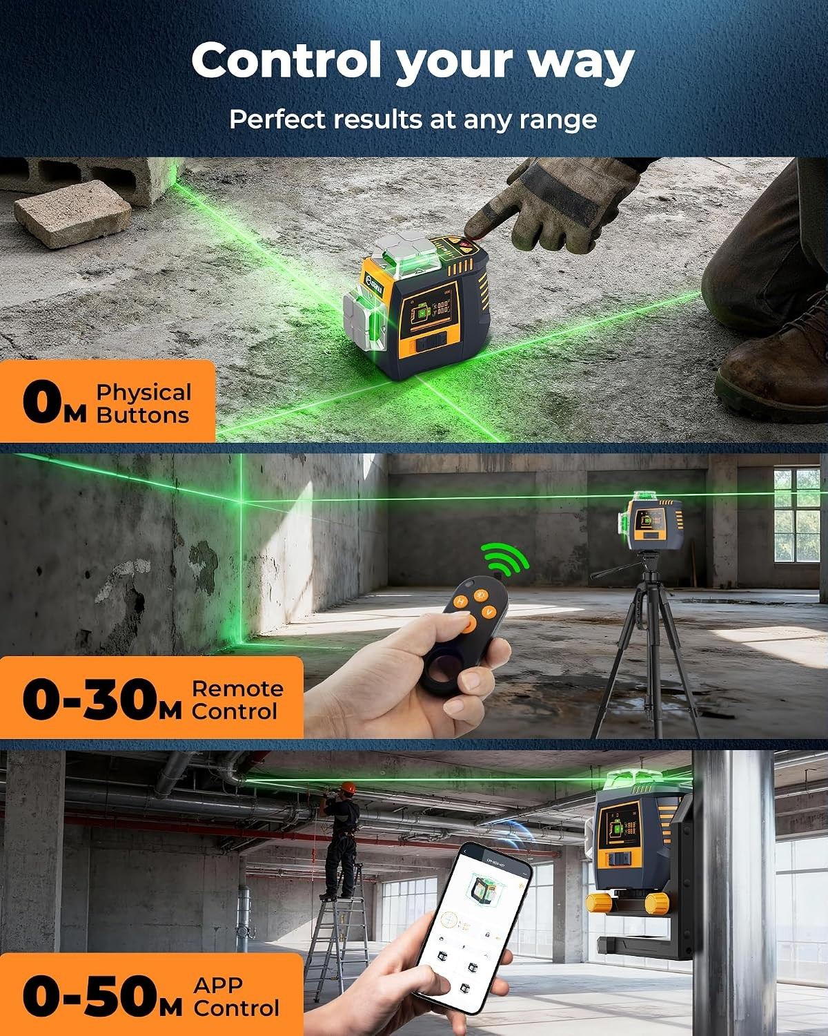 CIGMAN Gesture Control Laser Level with Side Screen Display, 3×360° Green CMS05