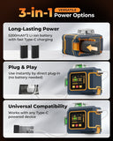 CIGMAN Green Laser Level, 3x360° Side LCD 12-Line Self-Leveling, Bluetooth App Remote, Pulse Mode for Receiver, ±1/8 in. at 33 ft Accuracy, 2x Li-ion (USB-C), 1/4-20 Mount, IP54, ABS Hard Case - S03