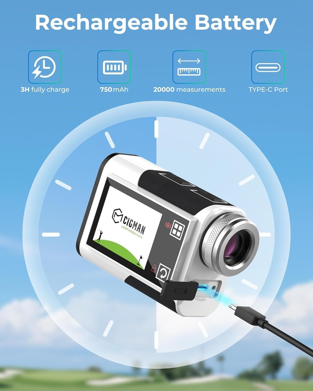 Golf Rangefinder with Slope, CIGMAN 1312 Yards Range Finder Golf, 2.4-inch External Color Touchscreen, Flag Lock Vibration, 6X Magnification, Rechargeable Range Finder, Ideal Golf Accessories