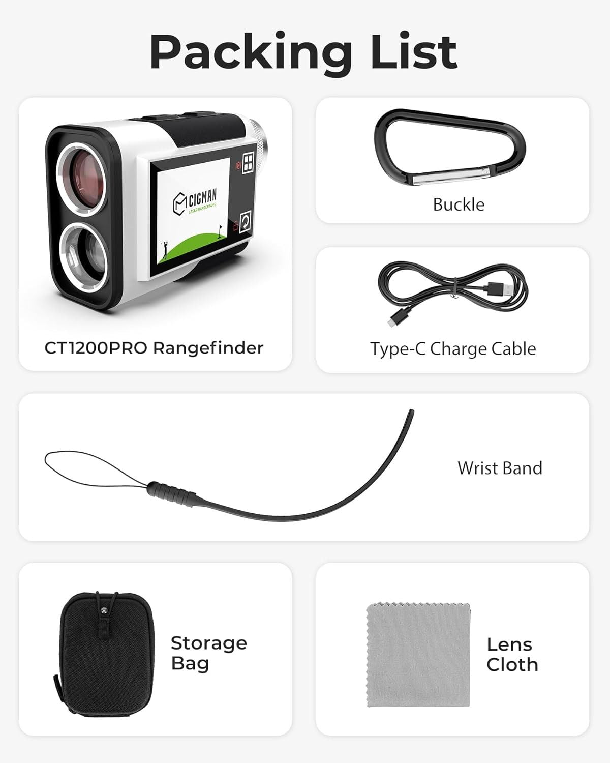 Golf Rangefinder with Slope, CIGMAN 1312 Yards Range Finder Golf, 2.4-inch External Color Touchscreen, Flag Lock Vibration, 6X Magnification, Rechargeable Range Finder, Ideal Golf Accessories