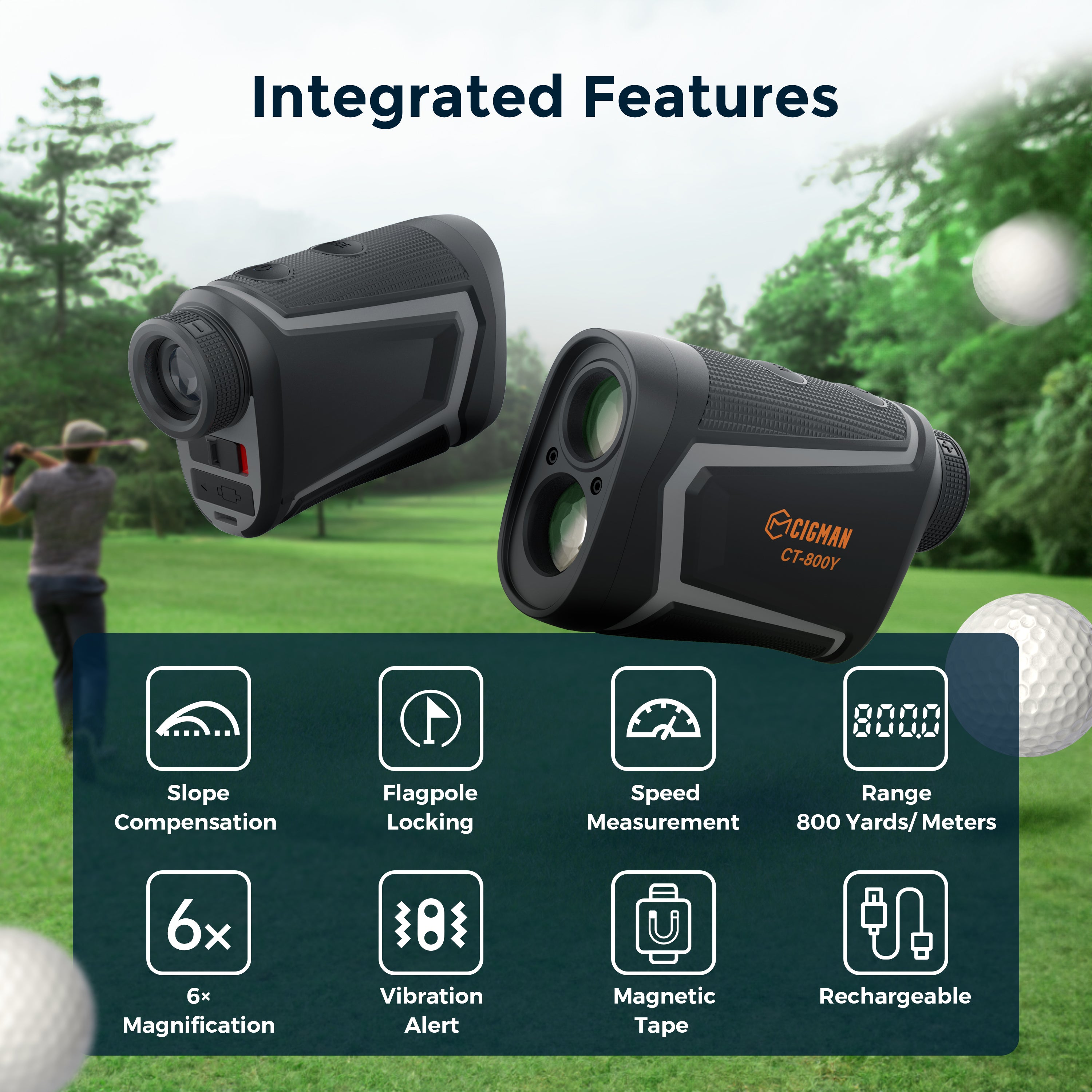 Golf Accessories: CIGMAN Golf Range Finder 800 Yards Laser Golf Rangefinder with Slope
 CT-800Y