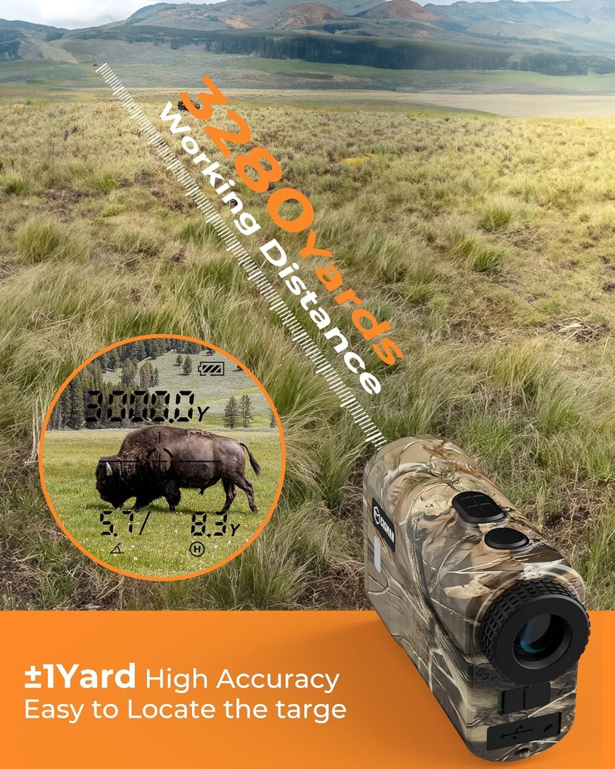 Ultra Long Range & Fast Accuracy: CIGMAN upgraded range finder measures from 5 to 3280 yards with an accuracy of ±1 yard, giving you reliable data in under 1 second. The multi-coated lens and 6x magnification deliver a bright, crisp view, even in dense wo