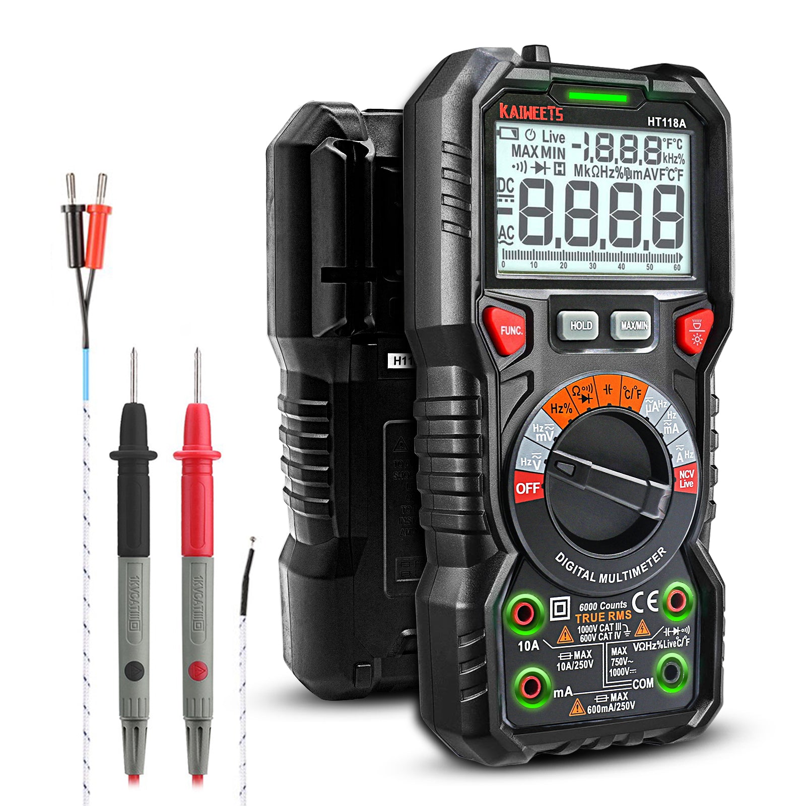 Automotive Repair & Speciality Tools: KAIWEETS Digital Multimeter TRMS 6000 Counts Voltmeter Auto-Ranging Fast Accurately Measures Voltage Current Amp Resistance Diodes Continuity Duty-Cycle Capacitance Temperature for Automotive
