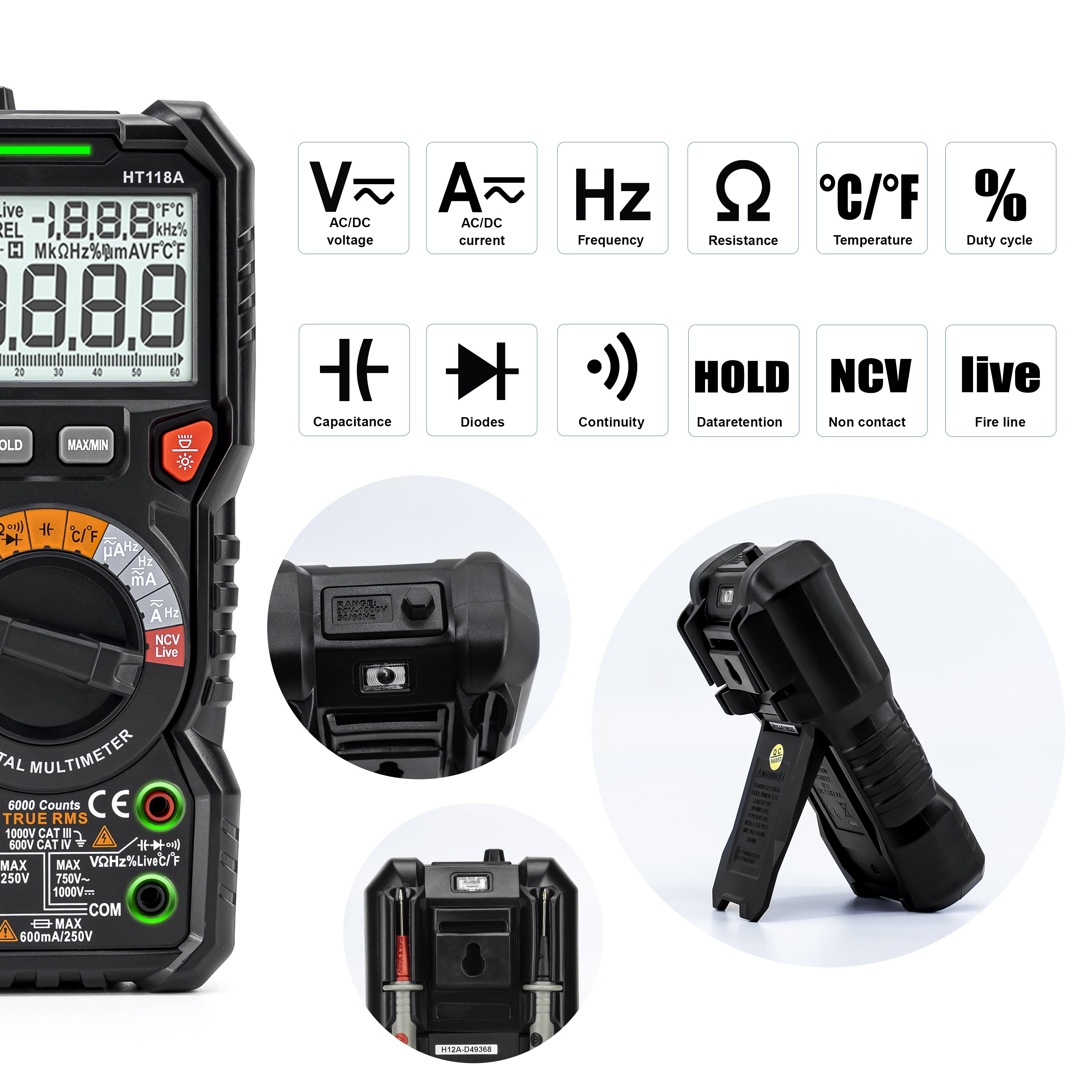 Automotive Repair & Speciality Tools: KAIWEETS Digital Multimeter TRMS 6000 Counts Voltmeter Auto-Ranging Fast Accurately Measures Voltage Current Amp Resistance Diodes Continuity Duty-Cycle Capacitance Temperature for Automotive