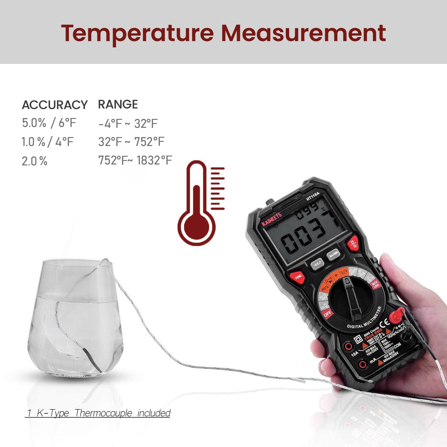 Automotive Repair & Speciality Tools: KAIWEETS Digital Multimeter TRMS 6000 Counts Voltmeter Auto-Ranging Fast Accurately Measures Voltage Current Amp Resistance Diodes Continuity Duty-Cycle Capacitance Temperature for Automotive